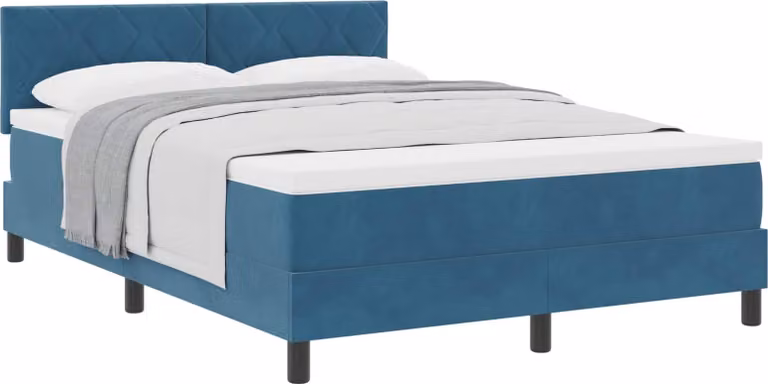 Letto a molle con testata blu scuro 140 x 190 cm in velluto