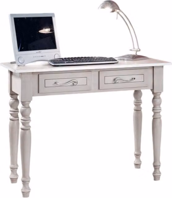 Scrivania Shabby Chic in Legno con 2 Cassetti Mobili 2G Grigio Argento L: 105 cm, P: 55 cm, H: 80 cm