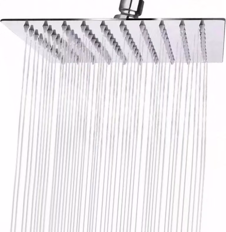 Soffione doccia a pioggia quadrato 20 cm - risparmio idrico a 360 gradi - acciaio inox 304 - autopulente - quadrato con curva a 90 gradi