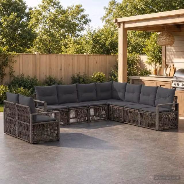 Set Divano da Giardino 9 pz Grigio polyrattan 3435752