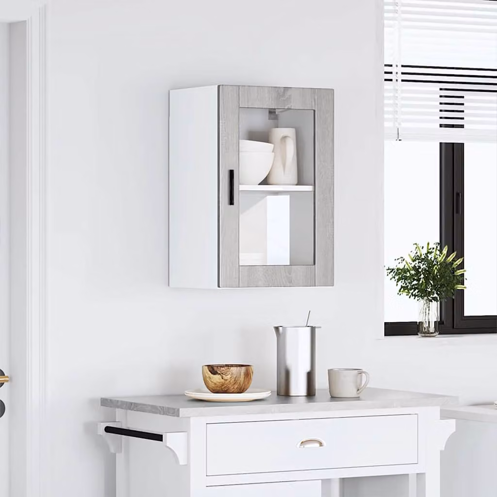 Pensile da cucina moderno vidaXL con ante in vetro, Grigio, L: 60,0 cm, H: 31,0 cm, P: 25,0 cm