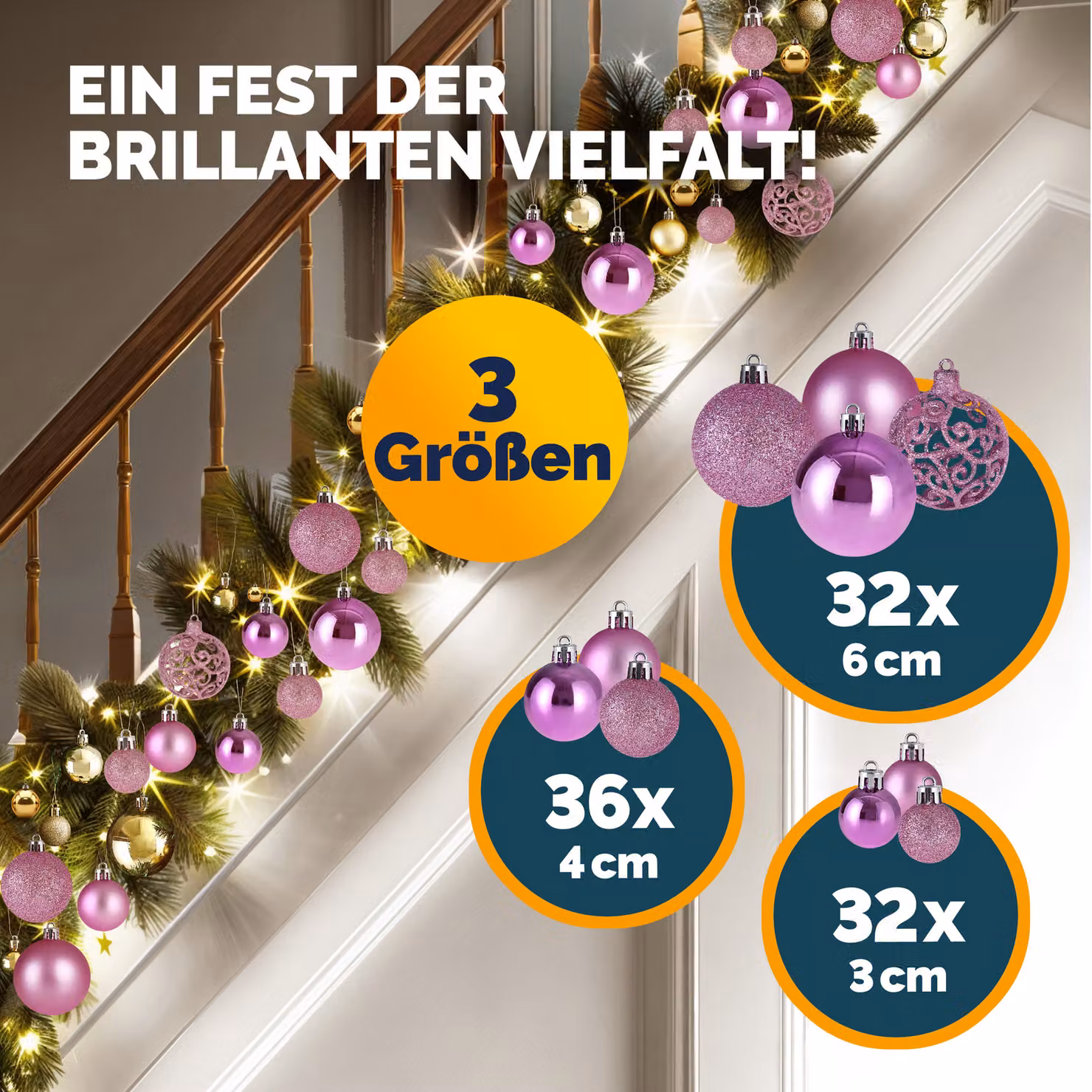Set di 100 palline di Natale Casaria rosa in plastica per decorazioni moderne – 2