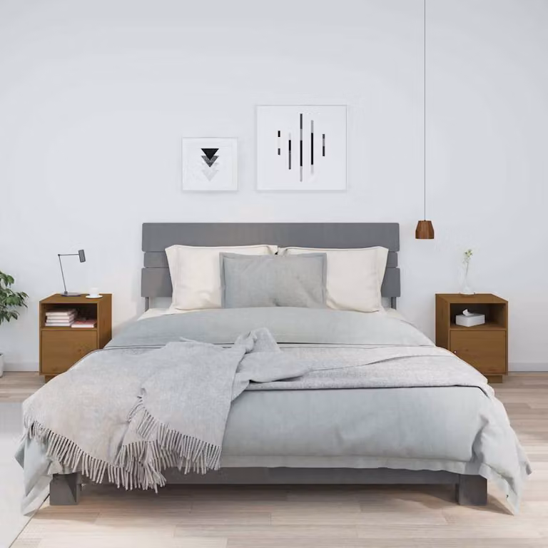 Set di 2 comodini moderni vidaXL in legno massello di pino color ambra L/P/H: 40 x 34 x 55 cm