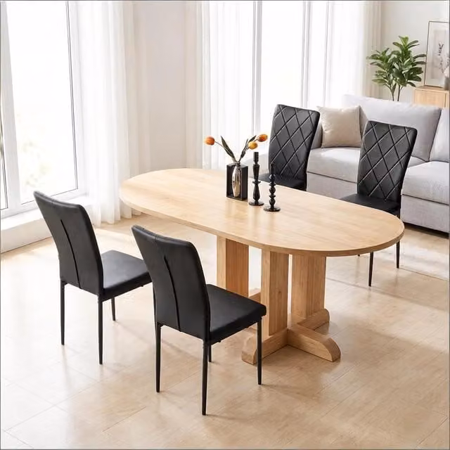 Set di 4 Sedie da Pranzo Moderne WISHDOR in Ecopelle Nera con Struttura in Metallo
