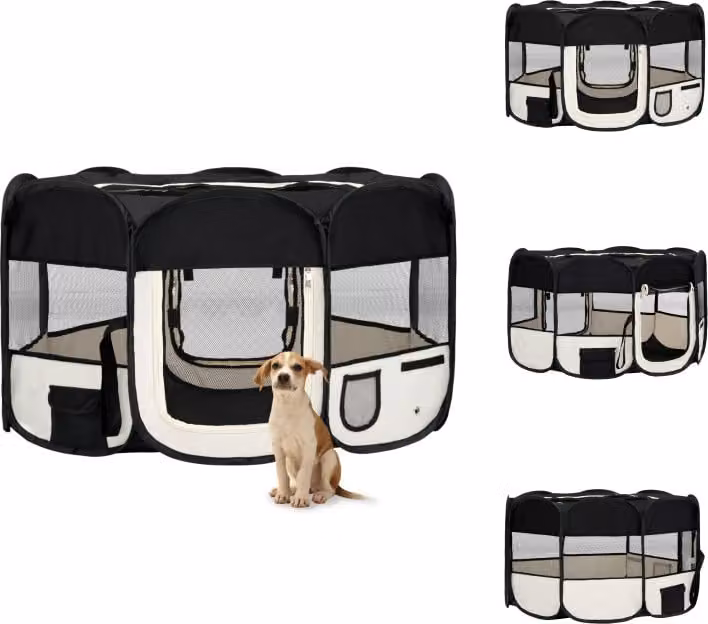 vidaXL Box pieghevole per cuccioli con borsa per il trasporto nero 145x145x61 cm - Cucce per cani e recinti