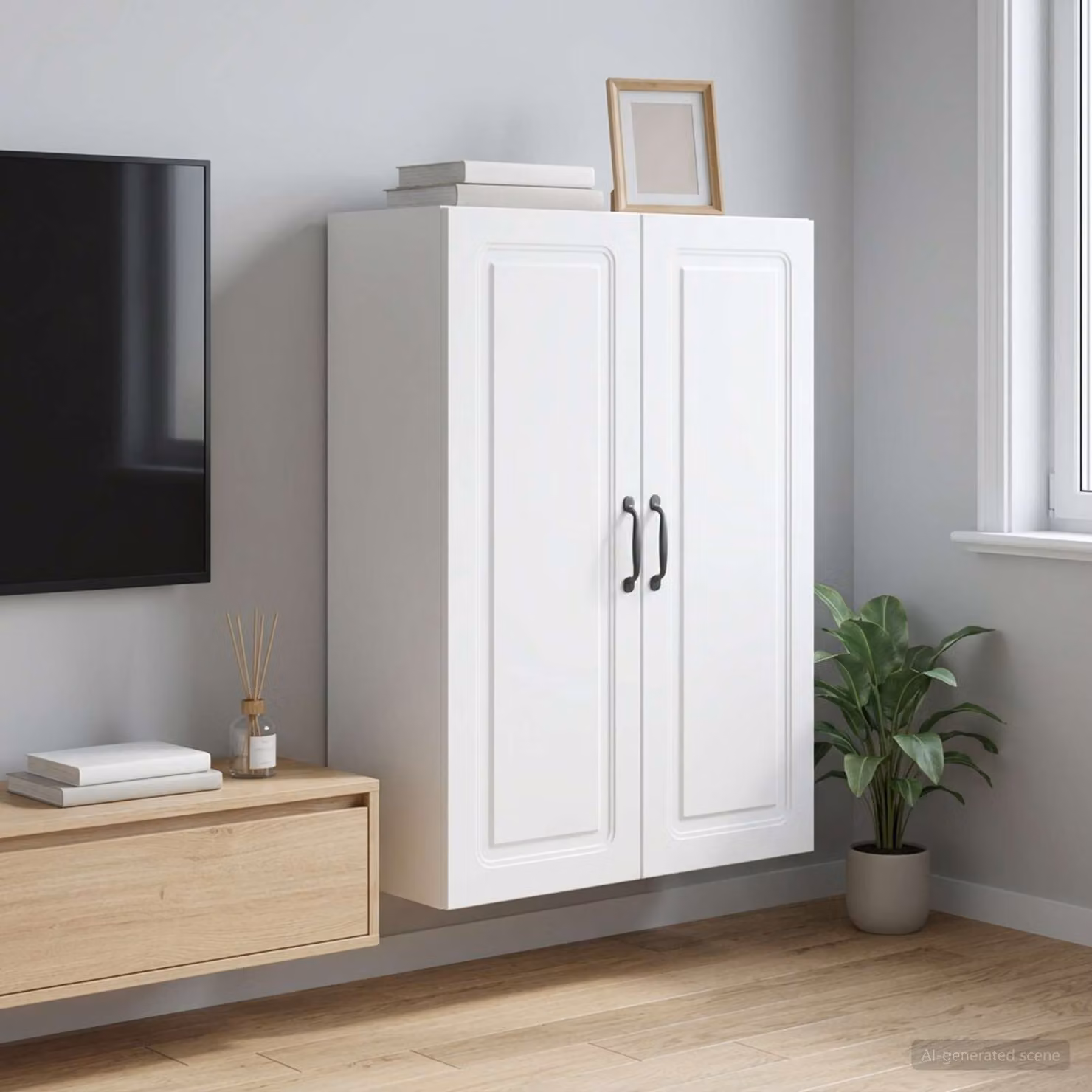 vidaXL Mobiletto a muro in legno ingegnerizzato bianco con ante a battente e ripiani regolabili L: 66 cm, P: 34,5 cm, H: 90 cm