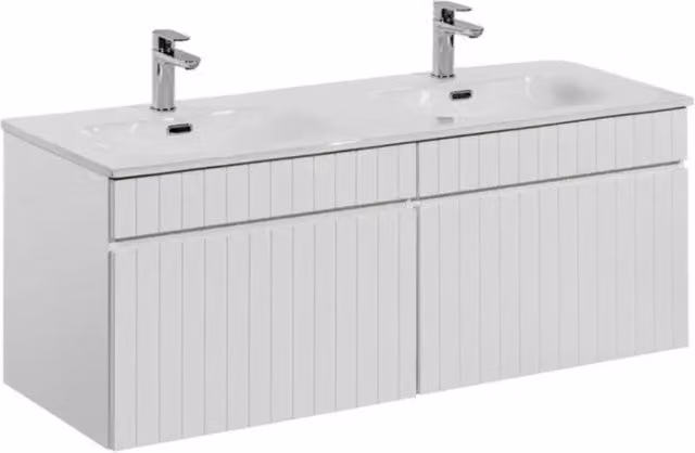 Set ICON bianco: mobili sotto lavabo 120cm + doppio lavabo incassato in ceramica bianca