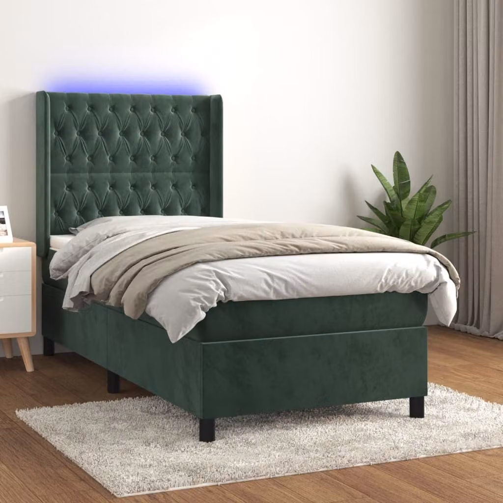 Maison Exclusive - Letto boxspring con materasso e LED verde scuro 90x190 cm velluto