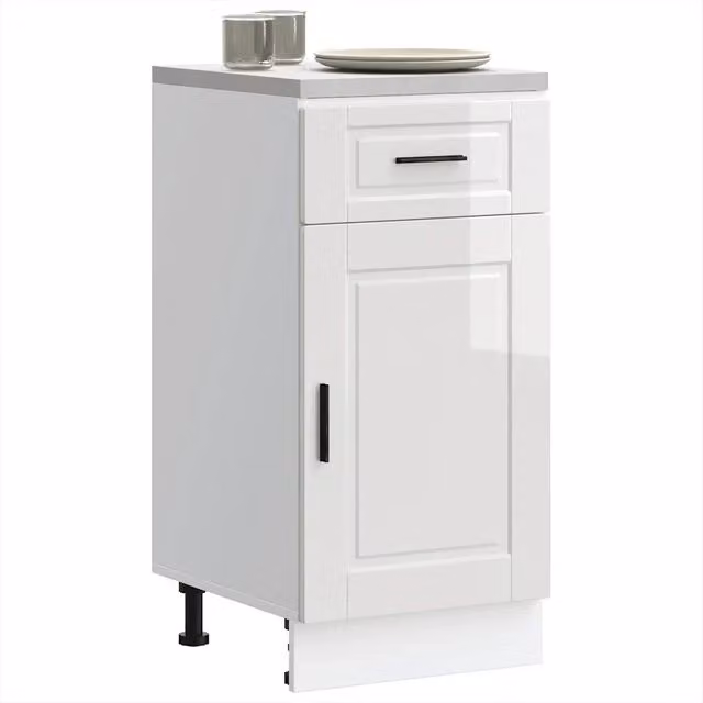 Base da cucina Design Mania in legno multistrato bianco lucido con ante e cassetti L/P/H: 63,69 x 46,0 x 81,5 cm