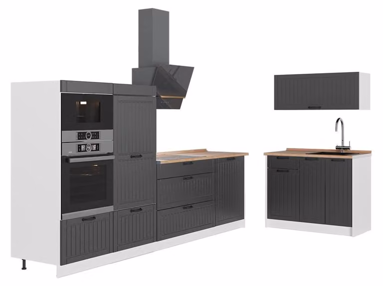 Cucina Vicco Fame-Line Grigio scuro/Bianco 380 cm, PL Rovere, Model 64125
