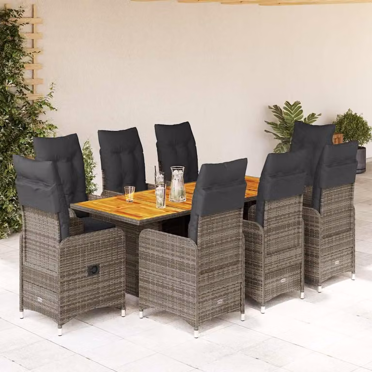 Set Bistrò da Giardino vidaXL 9 pz in Polyrattan e Legno di Acacia Grigio