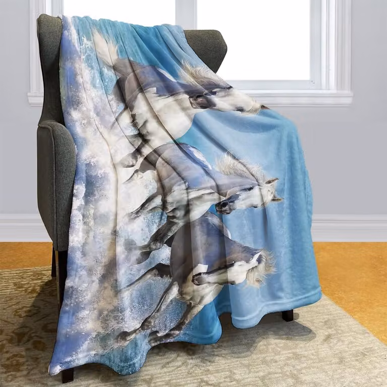 Solidchoice - Coperta in flanella con motivo di cavallo bianco, 150 x 200 cm