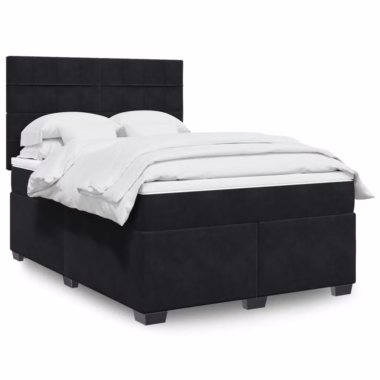 vidaXL Giroletto a Molle con Materasso Ibrido in Velluto Nero 160 x 200 cm