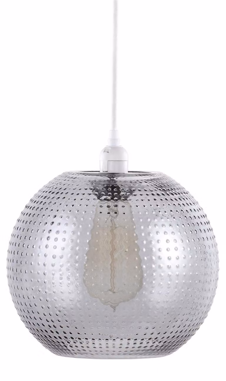 Lampada a sospensione Padiro, 26 x 26 x 26 cm, grigio, vetro, vetro sferico con rilievo, attacco E27