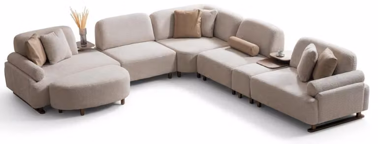 Divano angolare modulare a forma di L, dal design moderno e dal comfort versatile