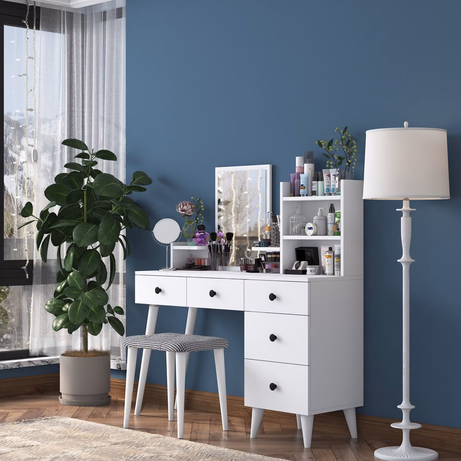 Skye Decor, BJ101 - 2294, Tavolino da toeletta, 100 % SLIPBOARD RIVESTITO IN MELAMINA, bianco, 122,2 x 40 x 93,8 cm
