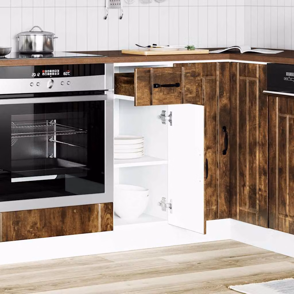 Base da cucina moderna vidaXL Lucca Rovere Fumo in legno marrone con ante a battente L/P/H: 46,0 x 30,0 x 81,5 cm