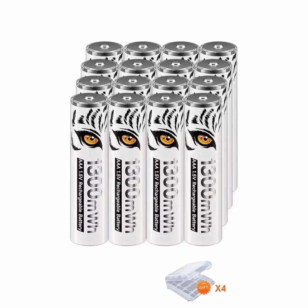 Batterie AAA ricaricabili agli ioni di litio, capacità di 1300 mWh, caricabatterie rapido con porta USB, confezione da 16 pezzi