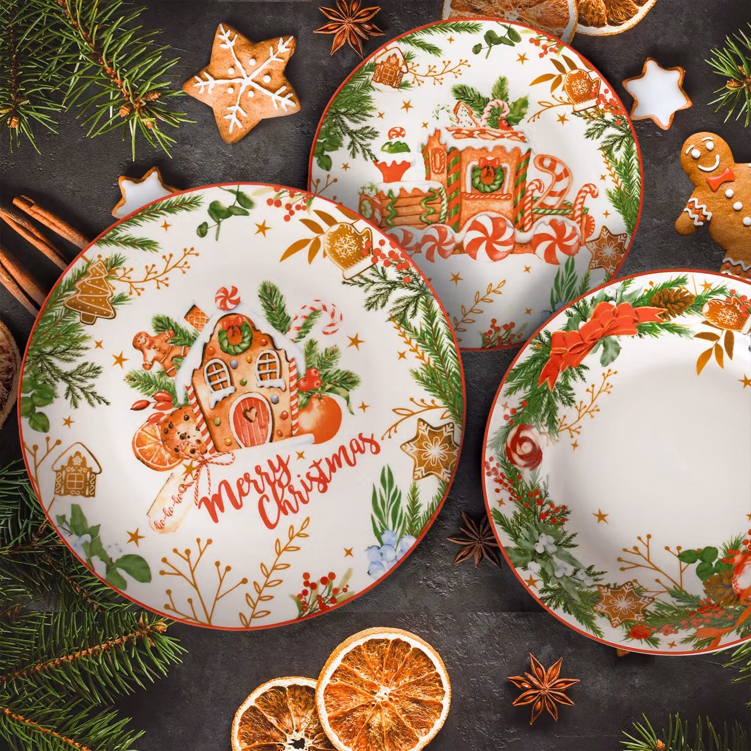Servizio di piatti Christmas Cookies Vestiamo Casa in porcellana multicolore, 18 pezzi – 2