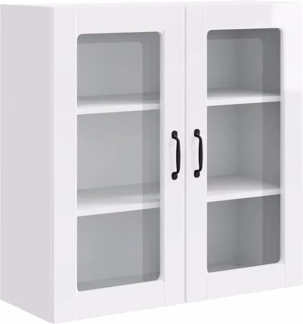 Pensile moderno HELLOSHOP26 per cucina e soggiorno in legno composito bianco lucido con ante a battente e ripiani interni L: 80 cm, P: 31 cm, H: 80 cm