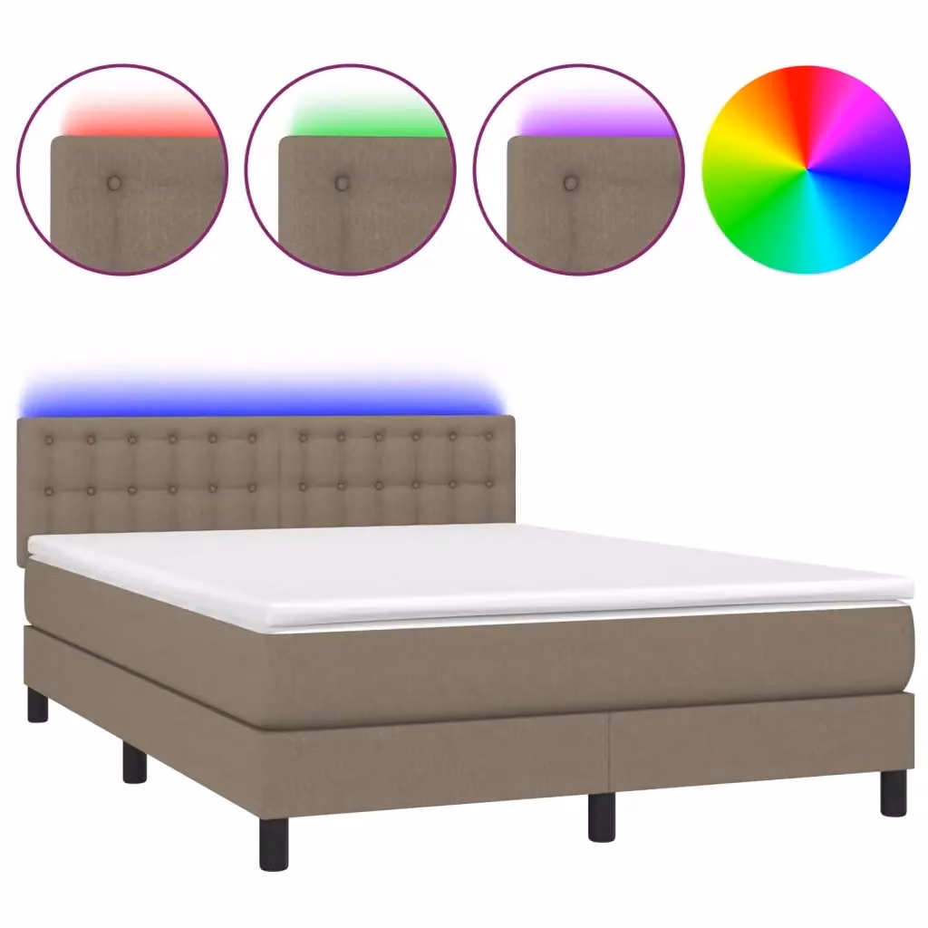 Letto Ibrido vidaXL con Materasso, Illuminazione LED e Porte USB, Tessuto Tortora, L/P/H: 140 x 200 cm – 2