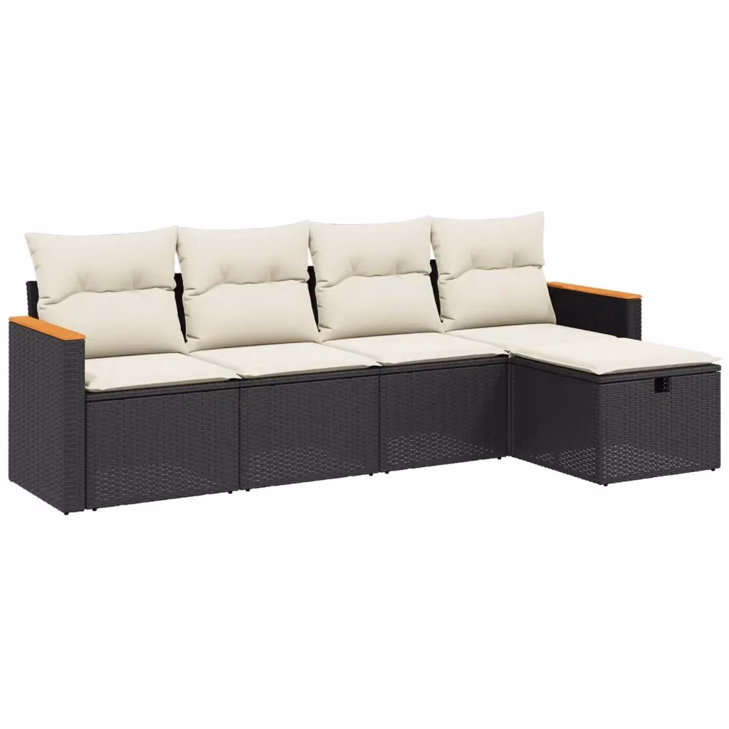 vidaXL Set Divani da Giardino a Forma di L con Cuscini, Polyrattan e Struttura in Acciaio Verniciato a Polvere, Nero e Bianco – 2