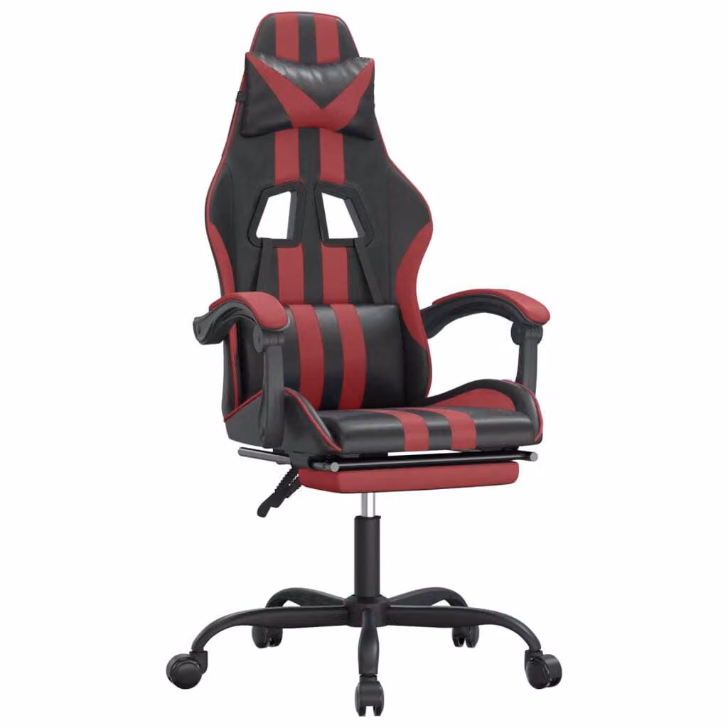 Sedia Gaming Girevole Poggiapiedi Nero e Rosso Vino Pelle finta