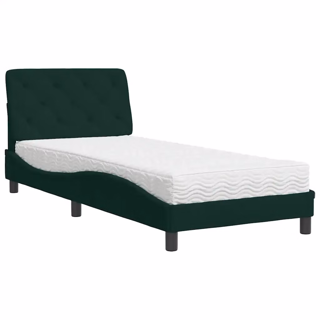 Letto moderno vidaXL con materasso in velluto verde e bianco, dimensioni 90x190 cm – 2
