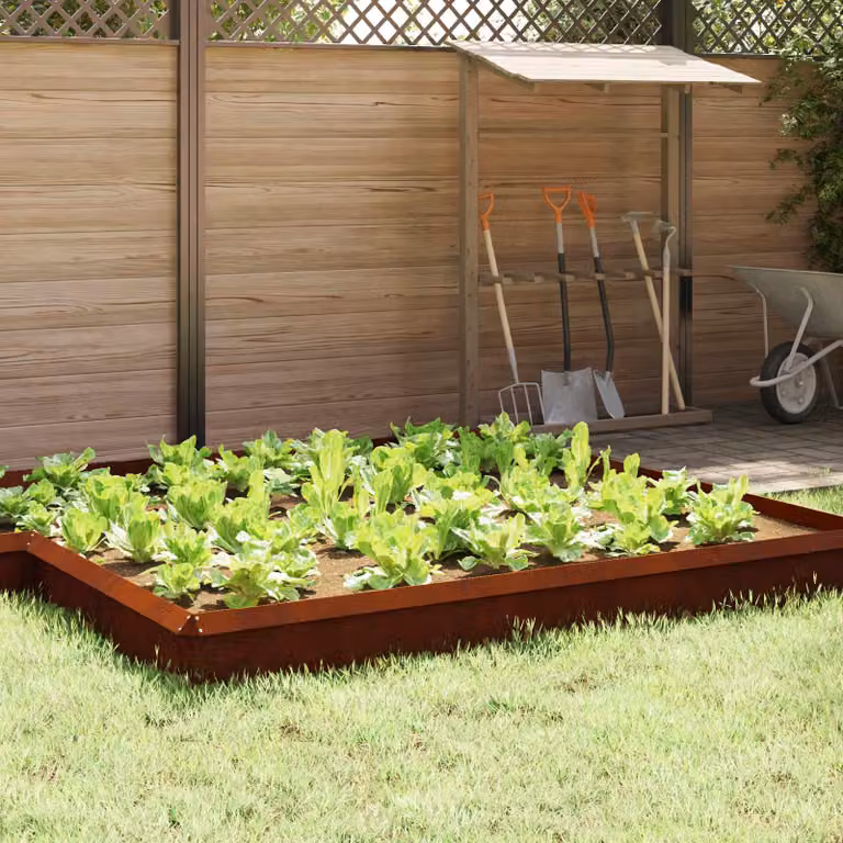 Set di 4 recinti per lumache vidaXL in acciaio Corten color marrone, L: 50 cm, H: 25 cm, P: 3,5 cm