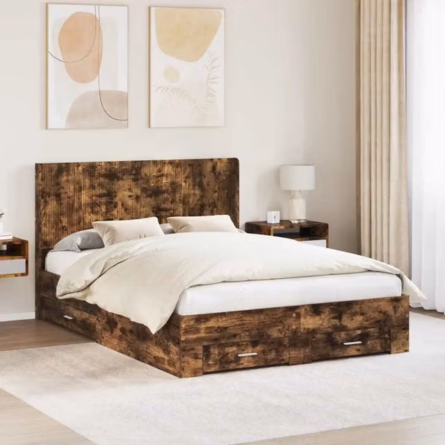 Struttura del letto con stoccaggio e testata Rovere Fumo 3414099