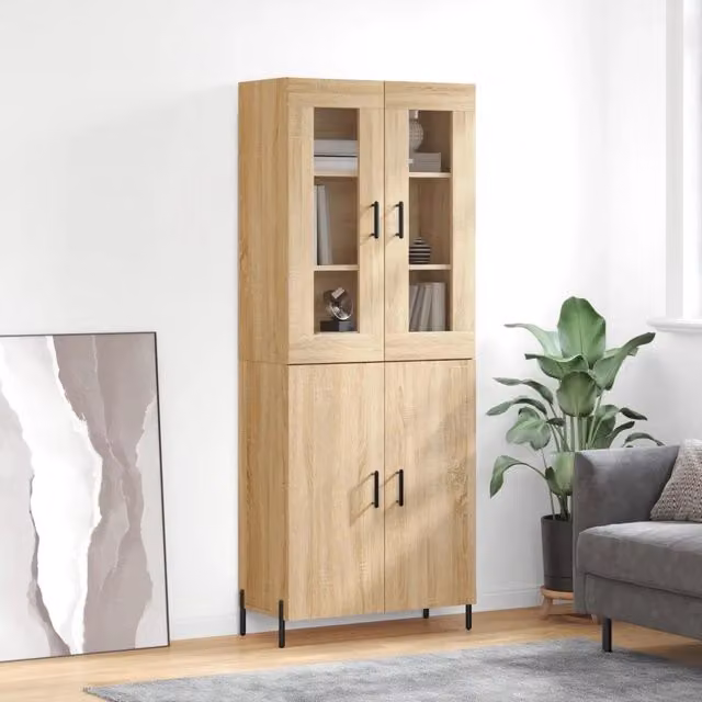 Credenza moderna vidaXL in legno e metallo color marrone con finitura rovere opaco L: 69,5 cm, P: 34 cm, H: 180 cm