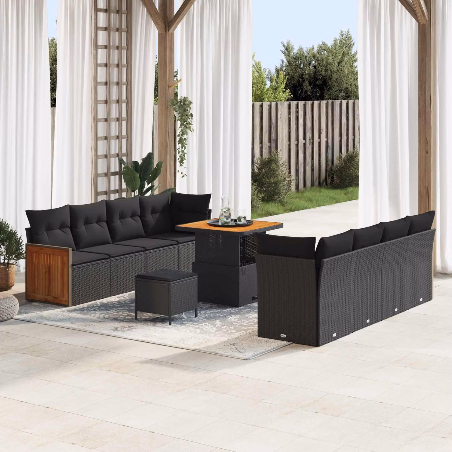 Set Divano da Giardino vidaXL 11 Pezzi con Cuscini e Tavolino Nero – 1