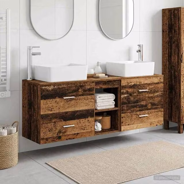 Set di Armadi da Bagno 3 pz Legno antico 136 x 35 x 80 cm 3405857