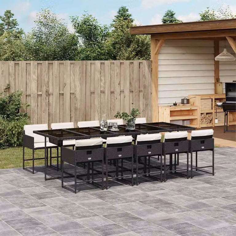 vidaXL Set da Pranzo da Giardino 11 pz in Polyrattan Nero con Piano in Vetro