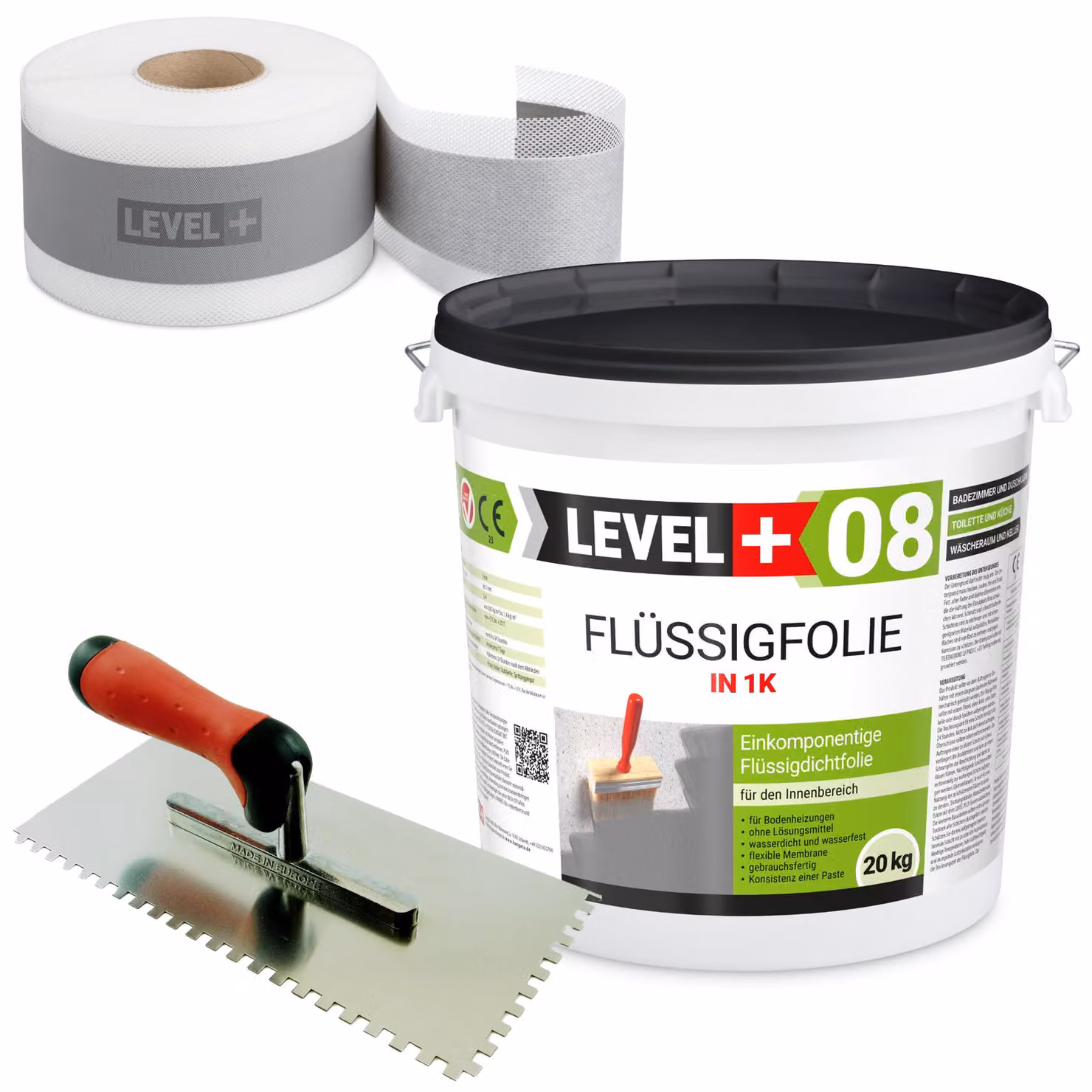 Set di sigillatura foglio liquido 20kg + spatola dentata in acciaio inox + nastro sigillante 20M SET49
