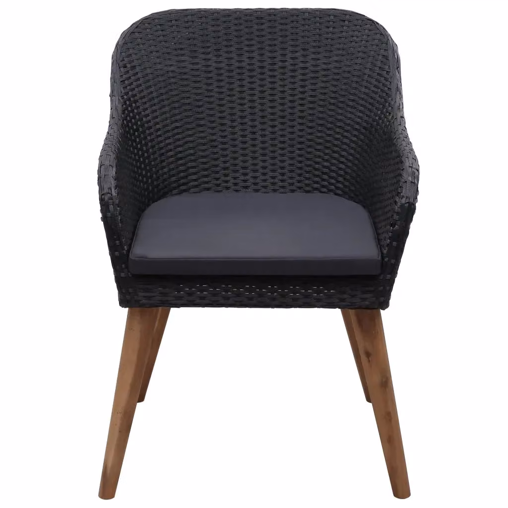 Set di 2 sedie da esterno vidaXL in legno di acacia oliato e rattan con cuscini, colore nero e grigio – 2