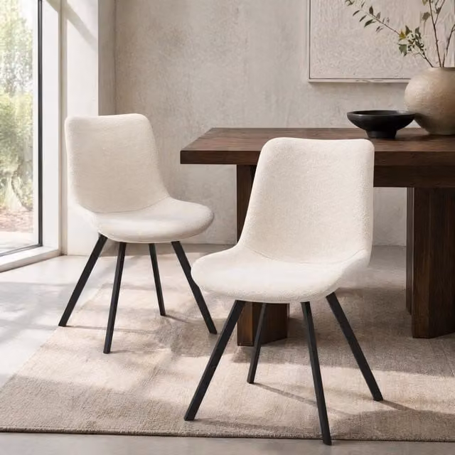 Set 2 sedie da pranzo ULEVR girevoli a 360¡ã con seduta imbottita, rivestimento in tessuto bianco e gambe in metallo