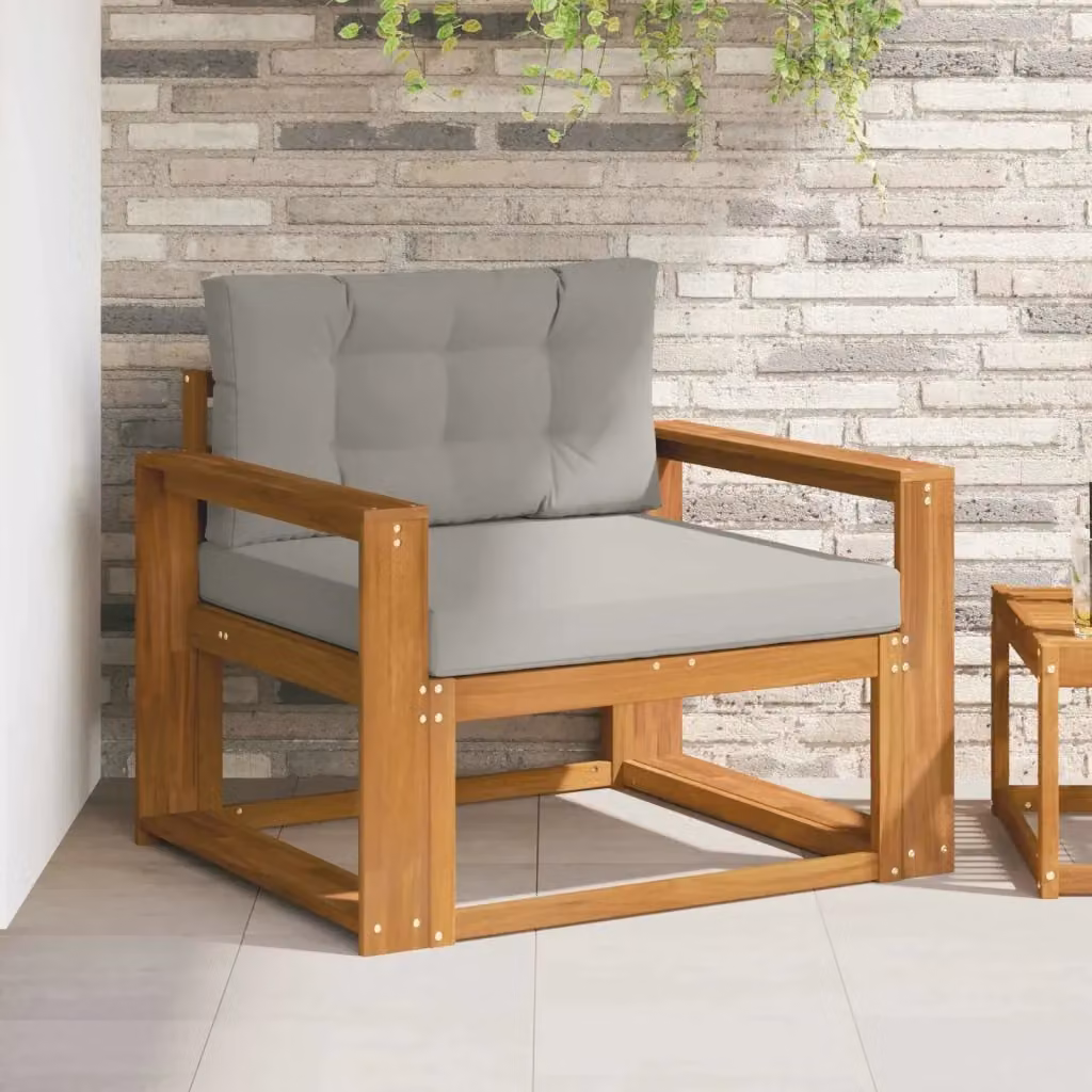 Divano centrale per esterno in legno di acacia con cuscini grigi e marroni DESIGN IN CFW8633042 – 2