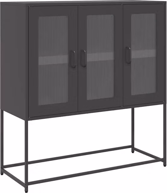 Credenza moderna in metallo nero opaco con design sospeso, L: 100,5 cm, P: 39 cm, H: 107 cm