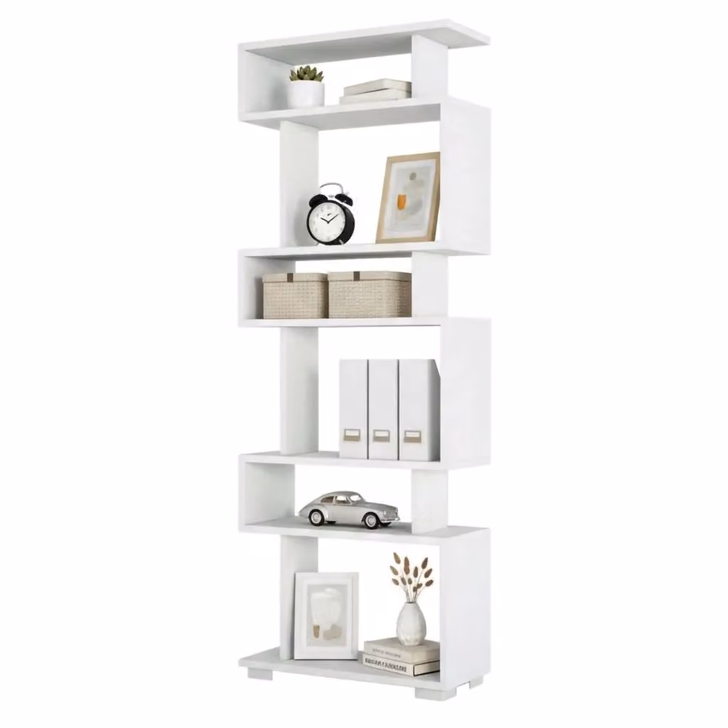Libreria Doralice DMORA, Scaffale da ufficio e mobile portalibri moderno in MDF, Bianco, L: 60 cm, P: 19,5 cm, H: 165 cm – 2