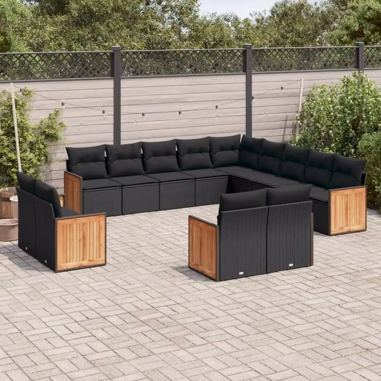 Maison Exclusive - Set Divani da Giardino 13pz con Cuscini Nero in Polyrattan