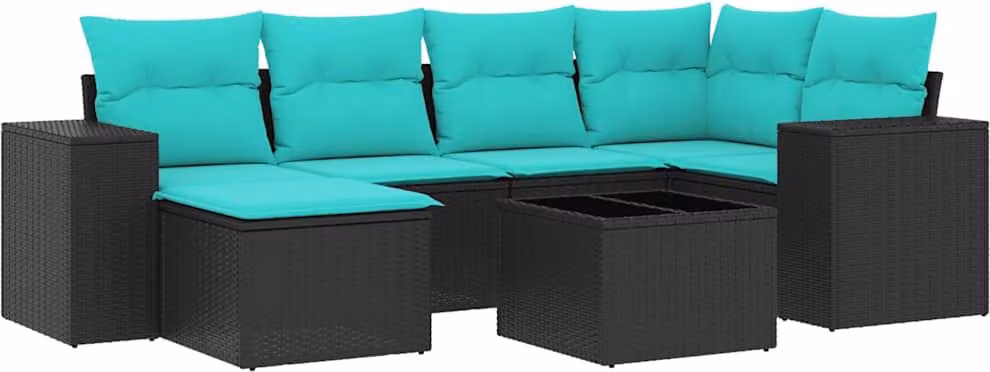 Set Divani da Giardino 7 pz con Cuscini Nero in Polyrattan
