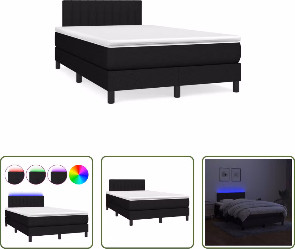 The Living Store Letto a molle con materasso e LED nero 120x190 cm in tessuto