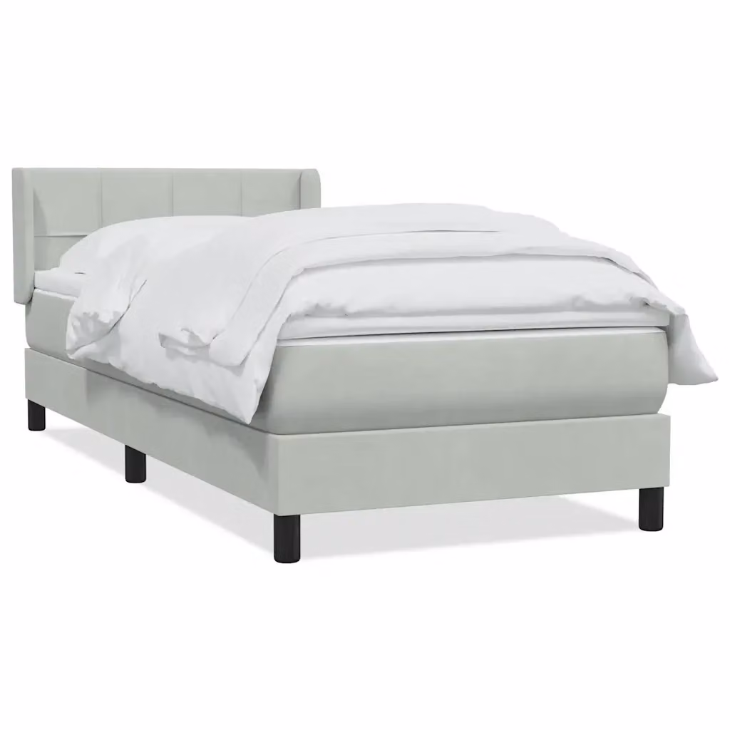 Letto con Giroletto a Molle e Materasso Ibrido vidaXL in Velluto Grigio Chiaro e Bianco L/P/H: 223 x 83 x 30 cm – 2