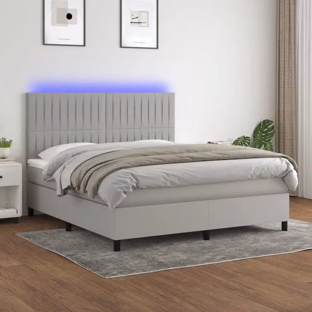 Letto a Molle Materasso e LED Grigio Chiaro 180x200 cm Tessuto 3135053