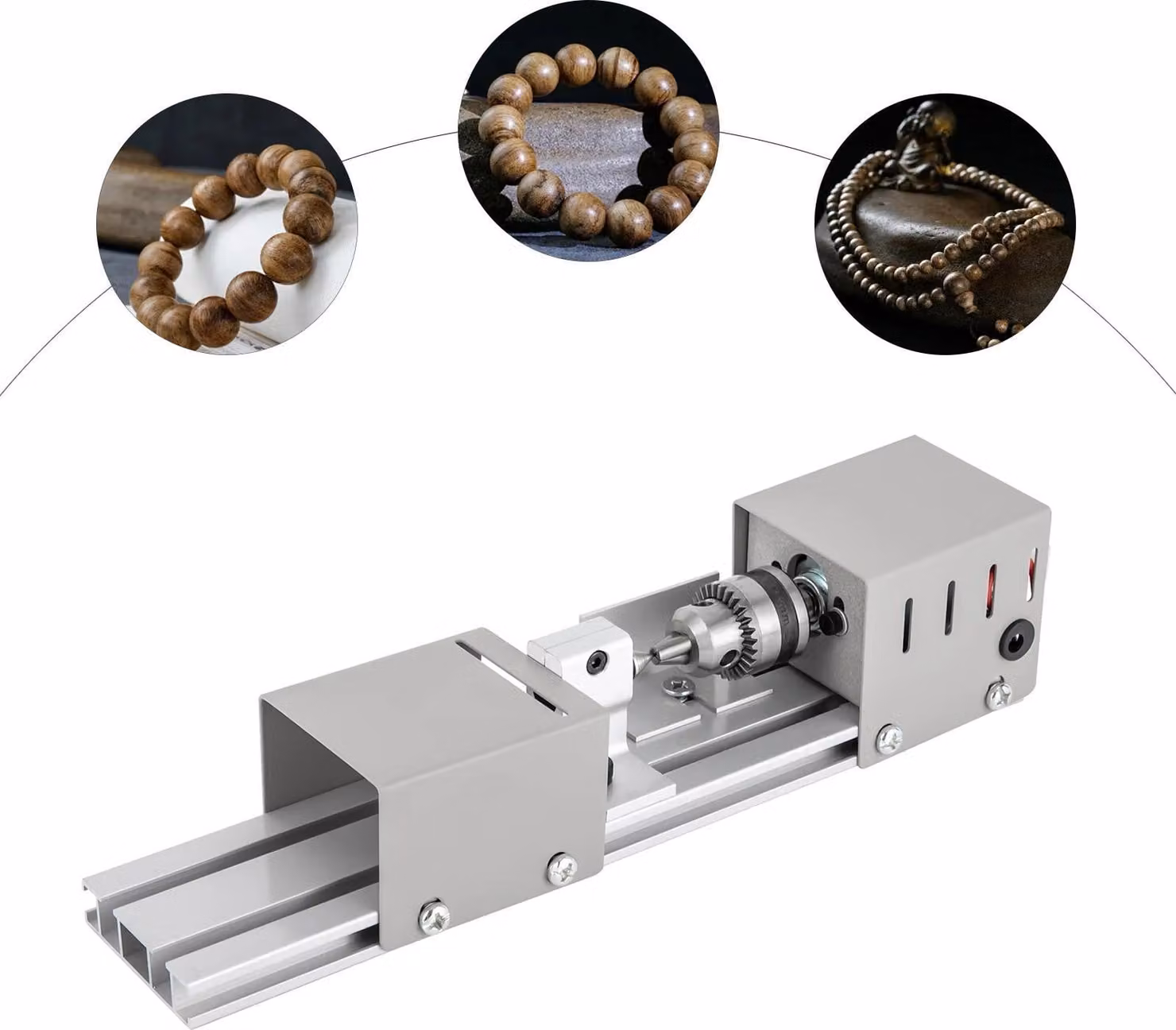 Mini tornio per legno da 100 W, modello da tavolo, 7 velocità regolabili, 4000–9000 giri/min, fresatura/levigatura/lucidatura, beige