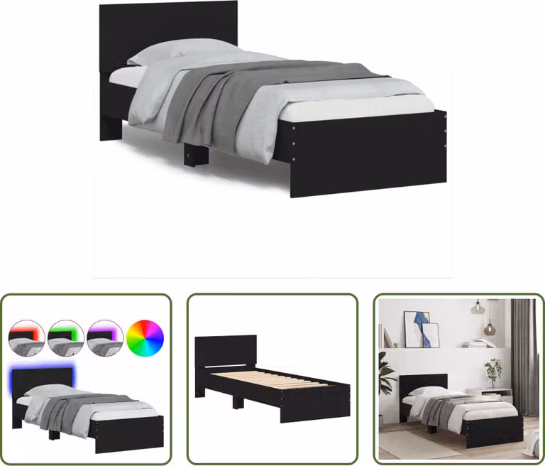 The Living Store Giroletto con testiera e luci LED nero 75x190 cm