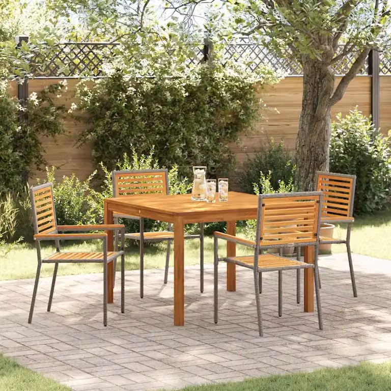 Set da Pranzo per Giardino e Terrazzo vidaXL in Legno di Acacia Massello Grigio e Marrone, 5 Pezzi