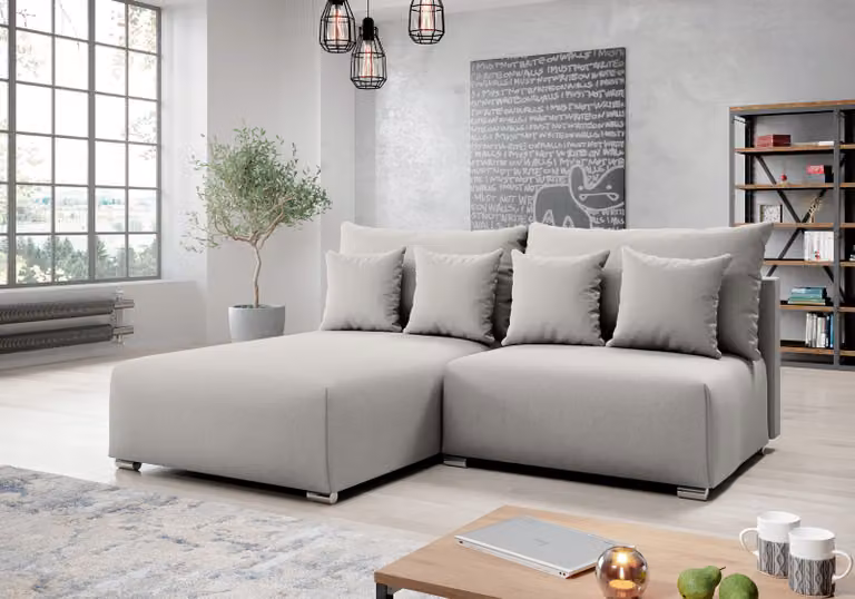 AX LIVING divano angolare con funzione letto Ederra 208 cm di larghezza - grigio chiaro L