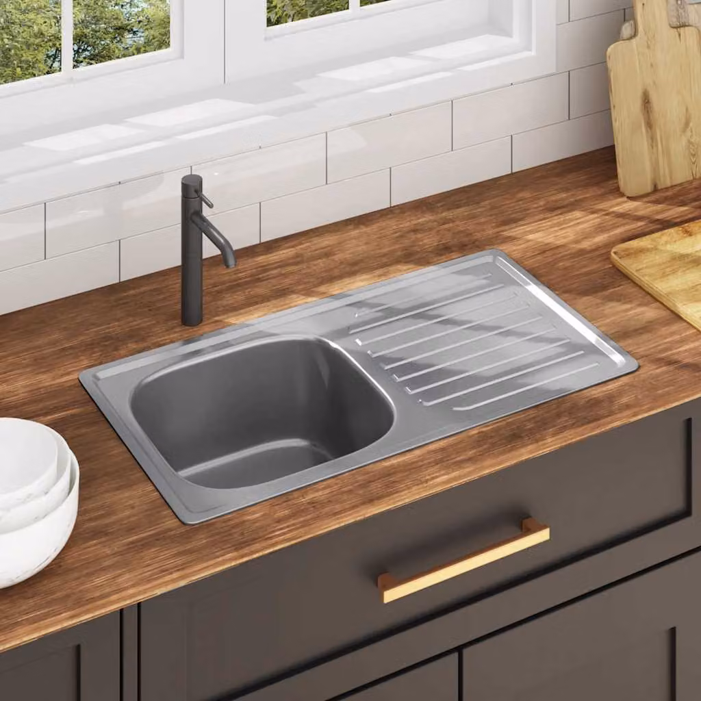 Lavello da cucina vidaXL in acciaio inox color argento con filtro e sifone L: 75 cm, P: 40 cm, H: 18 cm